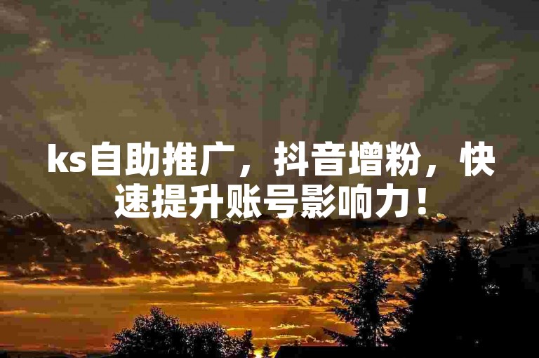 ks自助推广，抖音增粉，快速提升账号影响力！