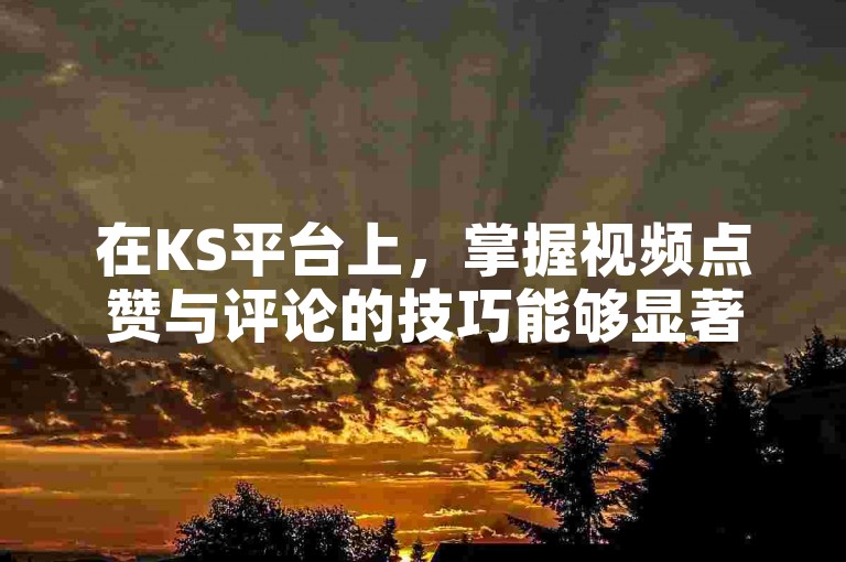 在KS平台上，掌握视频点赞与评论的技巧能够显著提升内容的互动率和受欢迎程度。