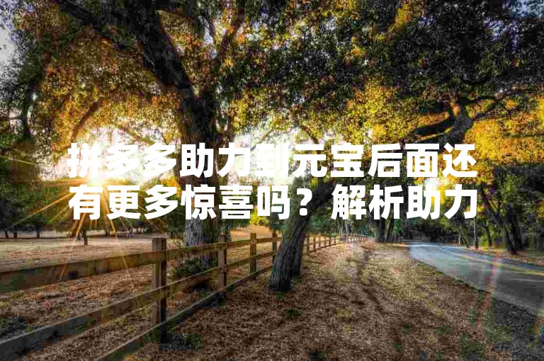 拼多多助力到元宝后面还有更多惊喜吗？解析助力活动的深度内涵。