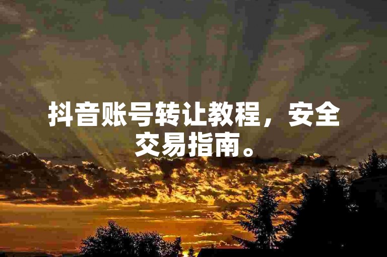 抖音账号转让教程，安全交易指南。