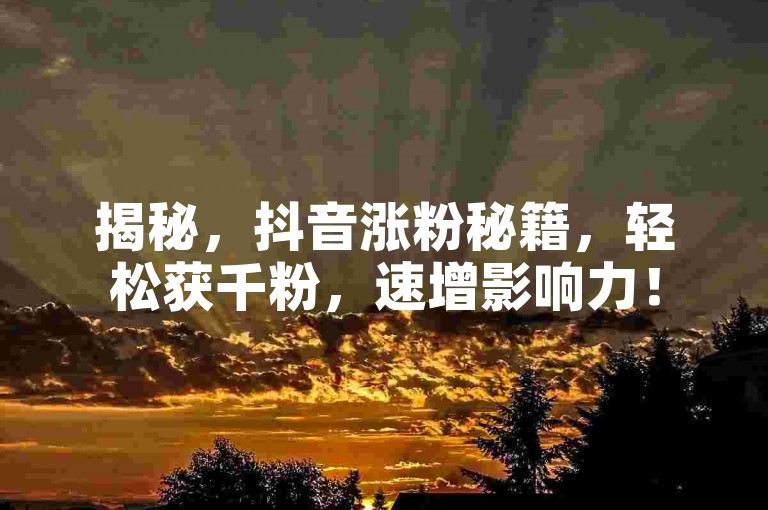 揭秘，抖音涨粉秘籍，轻松获千粉，速增影响力！