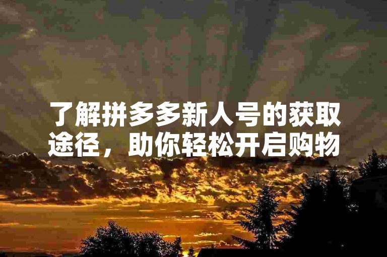 了解拼多多新人号的获取途径，助你轻松开启购物之旅。
