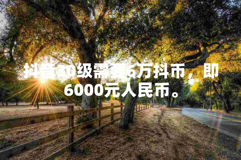 抖音30级需要6万抖币，即6000元人民币。