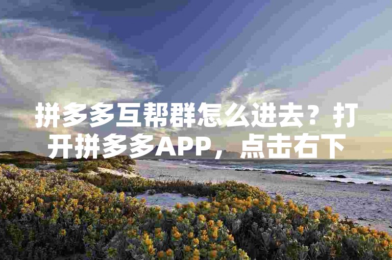 拼多多互帮群怎么进去？打开拼多多APP，点击右下角个人中心，找到并点击官方客服，选择申请互助组即可加入。