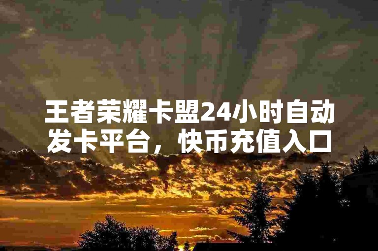 王者荣耀卡盟24小时自动发卡平台，快币充值入口支付宝。