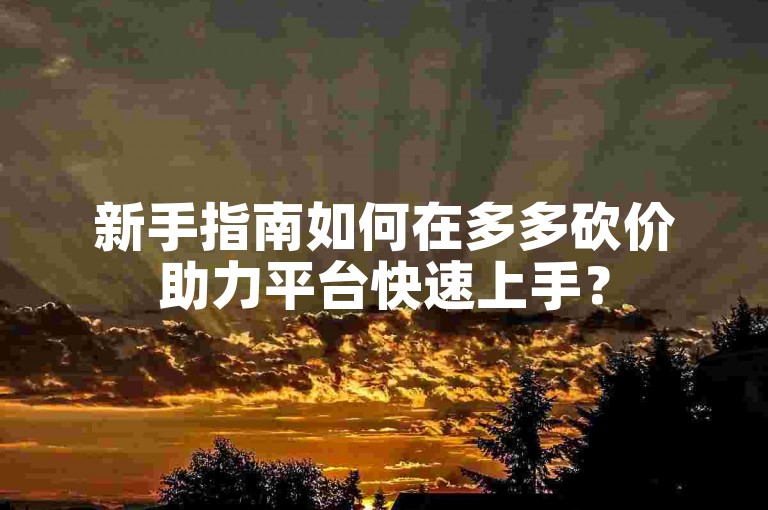 新手指南如何在多多砍价助力平台快速上手？