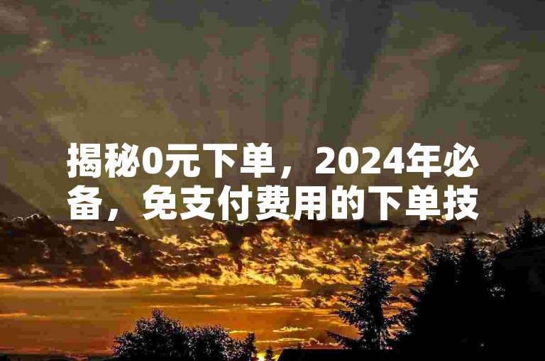 揭秘0元下单，2024年必备，免支付费用的下单技巧！