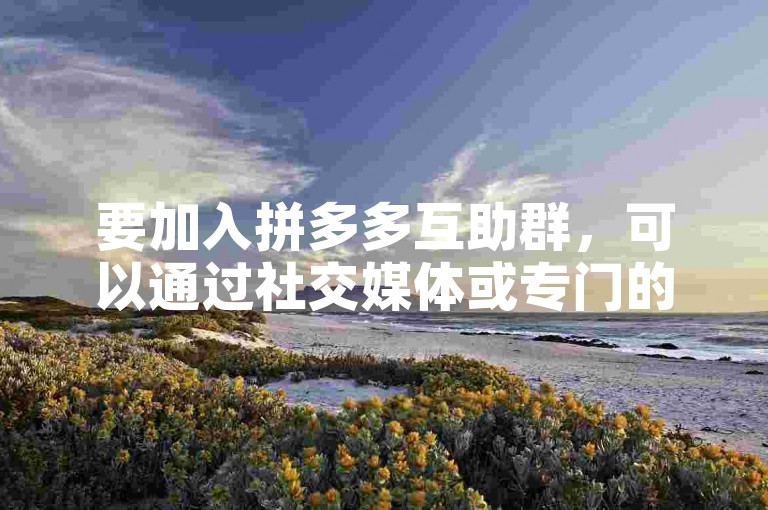 要加入拼多多互助群，可以通过社交媒体或专门的砍价网站找到并加入。