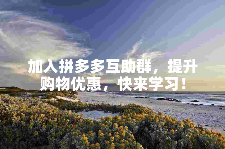 加入拼多多互助群，提升购物优惠，快来学习！